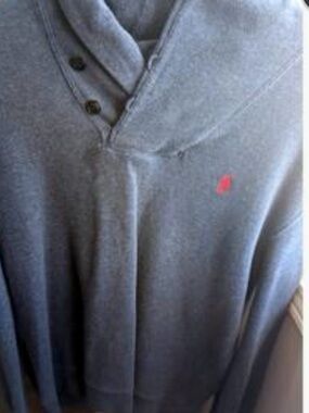 Ralph Lauren Gray Pullover Hoodie with Red Polo Logo